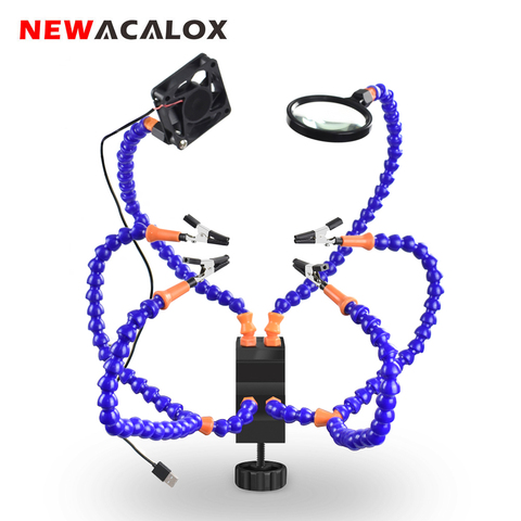 NEWACALOX Desk Clamp Soldering PCB Holder Helping Hand Welding Station 3X LED Magnifier Magnifying Soldering Third Hand Tool Kit ► Photo 1/6