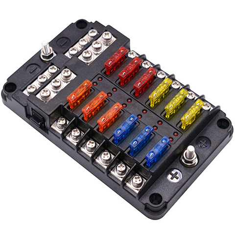 Fuse Box Holder 12V 32V Plastic Cover Fuse Box M5 Stud With LED Indicator Light 6 Ways 12 Ways Blade For Auto Car Boat Marine ► Photo 1/6