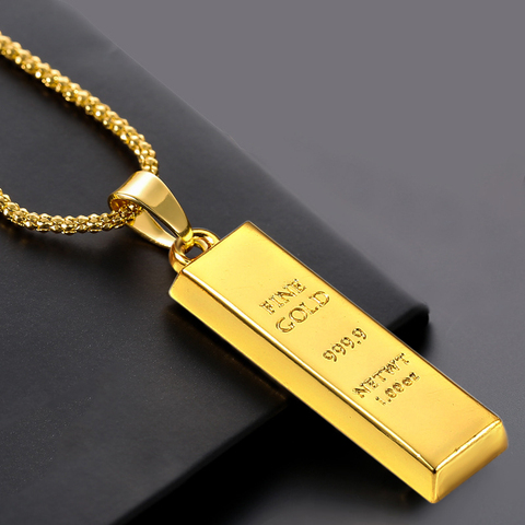 Men Iced Out Gold Bullion Bar Necklace Gangsta Hip Hop Chain Bling Bank Bar Gangster Pendant Necklace ► Photo 1/6