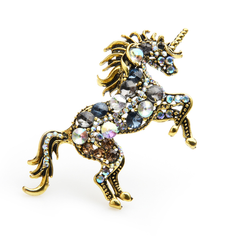 Wuli&baby Rhinestone Unicorn Brooches Women Alloy Horse Animal Weddings Banquet Brooches New Year's Gifts ► Photo 1/5