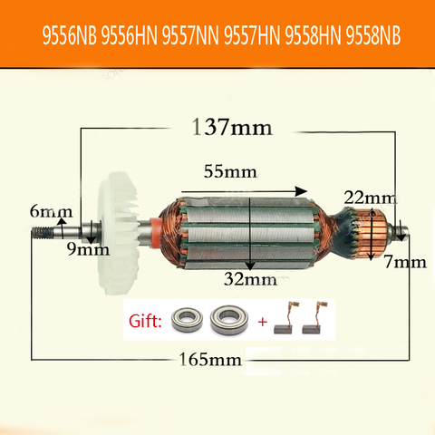 Replacement AC220V-240V Drive Shaft Electric Hammer Armature Rotor for Makita 9558HN 9556NB 9556HN 9557NB 9557HN 9558NB ► Photo 1/2