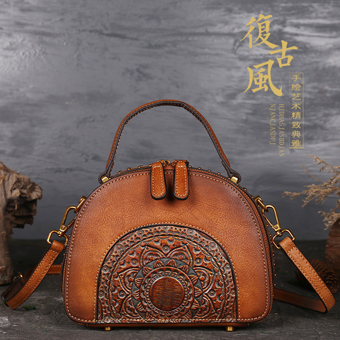 2022 Luxury Women Genuine Leather Handbags Ladies Retro Elegant Shoulder Messenger Bag Cow Leather Handmade Womans Bags ► Photo 1/6