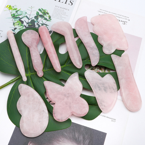 Rose Quartz Jade Guasha Board Natural Stone Scraper Tools for Face Neck Back Body Pressure Therapy Facial Massager Skincare Tool ► Photo 1/6