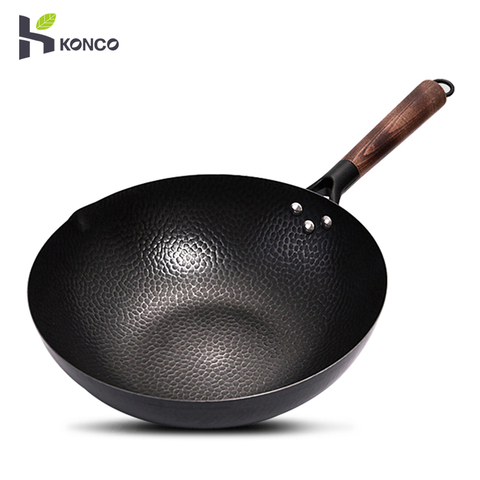 Konco Iron wok cast iron pan Non-coated Pot General use for Gas and Induction Cooker 32cm Chinese Wok Cookware Pan Kitchen Tools ► Photo 1/6
