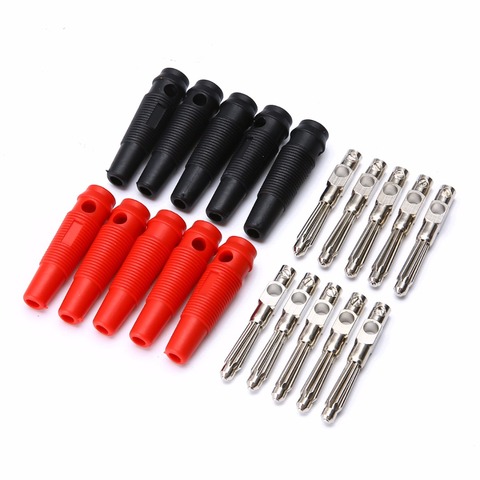 10pcs Red Black 4mm Banana Plug Connector High Quality Male Solderless Screw Stackable Copper Banana Plugs Connectors Mayitr ► Photo 1/6