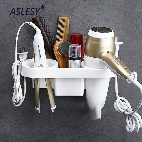 Adhesive Bathroom Shelves - Hair Dryer Holder and Storage Rack