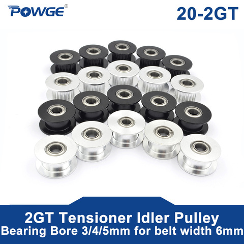 POWGE 5pcs 20 Teeth 2GT 2M synchronous Wheel Idler Pulley Bore 3/4/5mm with Bearing for GT2 Timing belt Width 6MM 20Teeth 20T ► Photo 1/6