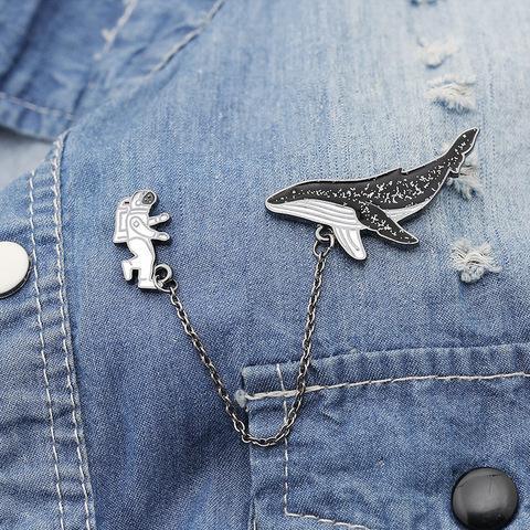 Fashion Cartoon Brooch Fish Badges Astronaut Dolphin Shark Whale Origami Crane Enamel Pins Denim Bag Marine Animal Jewelry Women ► Photo 1/6