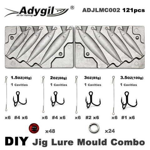 Adygil DIY Fishing 121pcs Jig Lure Mould Combo 45g 60g 80g 100g 4 Cavities ► Photo 1/6