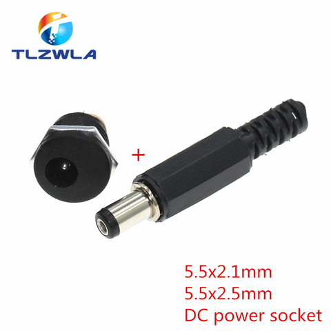 10pcs DC-022 12V 3A Plastic Male Plugs + Female Socket Panel Mount Jack 5.5*2.1mm DC Power Connector Electrical Supplies 5.5x2.5 ► Photo 1/6