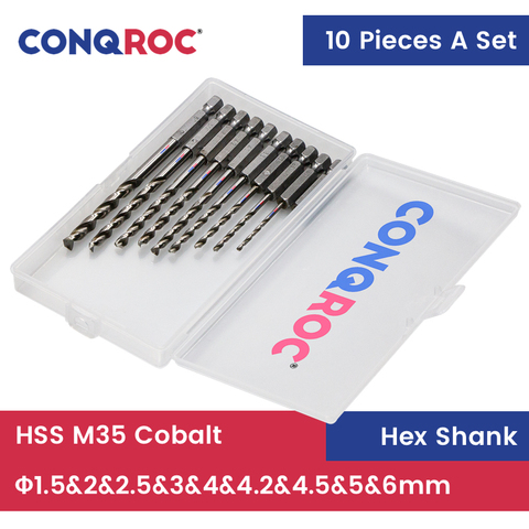 10 Pieces HSS M35 Cobalt Twist Drill Bits Set 1.5~6mm Hex Shank High Quality Drill Bits Kit with Case ► Photo 1/6