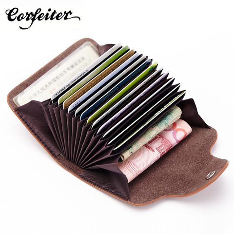 Corfeiter Brand Men Credit Card Holder Vintage Split Leather Women Cardholder Business Card Case Buckle Card id Holders Retro 4 ► Photo 1/1