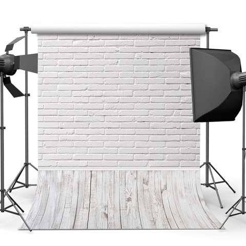 White Brick Wall Wood Board Wooden Floor Baby Portrait Backdrop Photography Background For Photo Studio Vinyl Photophone Shoot ► Photo 1/6