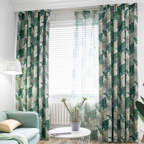 Tropical Green Blackout Curtains for Living Room Leaves Palm sheer Tulle for Bedroom Cortinas Window Treatments ► Photo 1/6