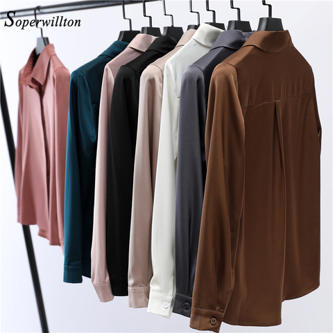 Satin Elegant Blouse for Women 2022 Autumn Long Sleeve formal Shirts Silk Ladies Tops workwear Casual Blusa Plus Size Shirts ► Photo 1/6