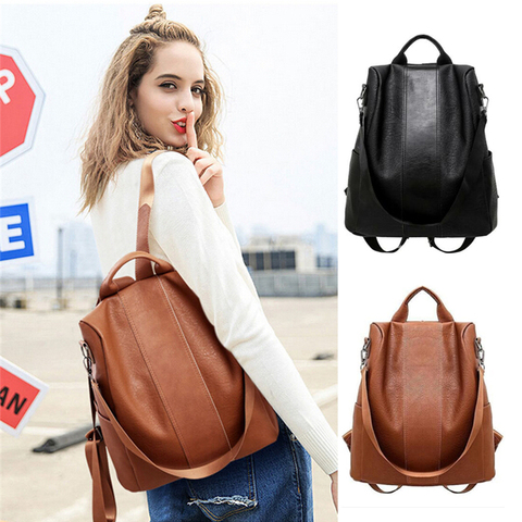 New Fashion Female Anti-theft Backpack Classic PU Leather Solid Color Backpack Canta Shoulder Bags ► Photo 1/6