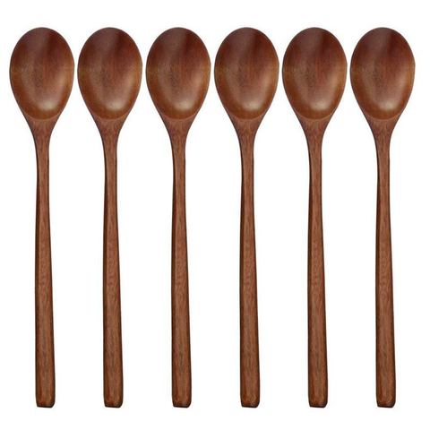 Wooden Spoons, 6 Pieces Wood Soup Spoons for Eating Mixing Stirring Cooking, Long Handle Spoon with Japanese Style Kitchen Utens ► Photo 1/6