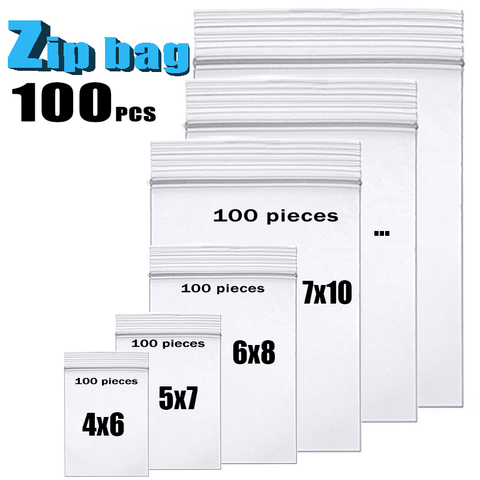 100pcs/pack Thick Clear Zip Lock Bags ziplock Food Package Storage Bag Small Jewelry Plastic Reclosable Poly Zip Bags Heavy-Duty ► Photo 1/6