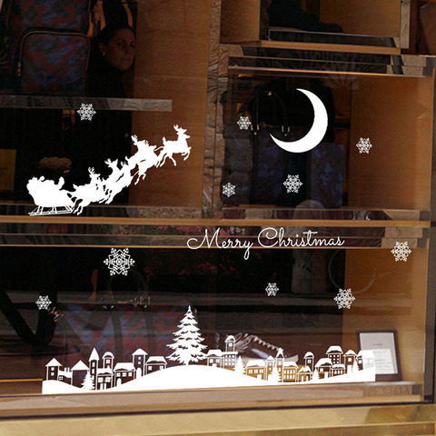 Christmas Moon Night electrostatic Stickers snowflake Elk Glass Window wall stickers Xmas Decorative Design Decor Home Decals ► Photo 1/6