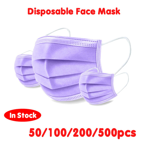 Purple Masks Simple Disposable Face Mask Non Woven Anti-Dust Smog Breathable Gauze With Elastic Mouth Cover Mascarillas ► Photo 1/6