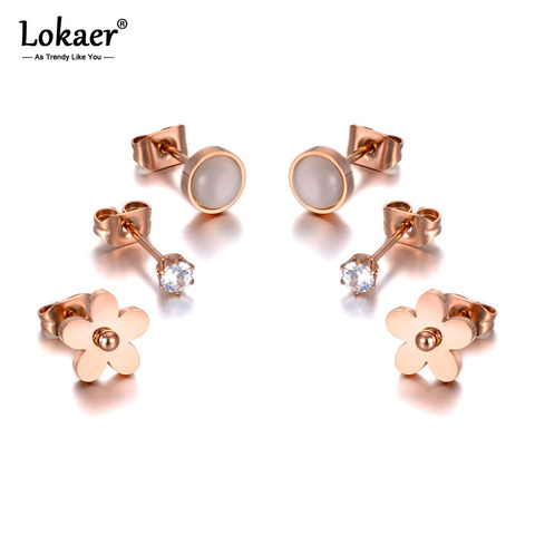 Lokaer Trendy Titanium Stainless Steel Flower Rhinestone Earrings Jewelry 3Pair/Set CZ Crystal Earrings For Women Girls E20039 ► Photo 1/3