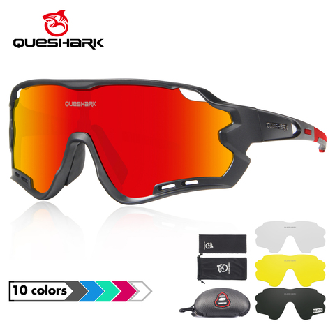 QUESHARK 4 Lens Cycling Glasses Bicycle Goggles for Men Women Polarized Cycling Eyewear UV400 Road MTB Bike Sunglasses QE44 ► Photo 1/6