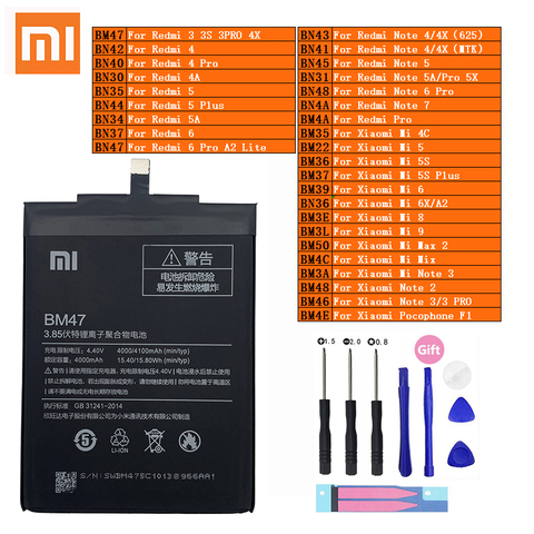 Xiaomi Original Redmi Hongmi Note Mi Max 2 A2 3 3S 4 4A 4C 4X Mix 5 5A 5X 5S 6 6X 7 8 9 Lite Plus Pro Pocophone F1 Phone Battery ► Photo 1/6
