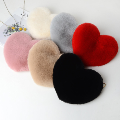 FOCUSNORM Princess Kids Girls Plush Purses 7 Colors Love Shoulder Hairy Bag Valentine Day Gift Heart-shaped Bag Coin Purses ► Photo 1/4