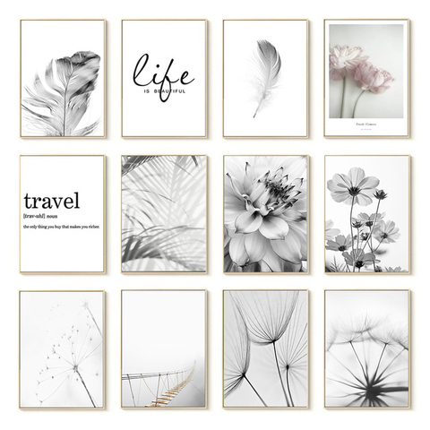 Posters Black And White Flower Print Fresh Wall Art Feather Dandelion Pictures Canvas Living Room Decoration Wall Paintings ► Photo 1/6