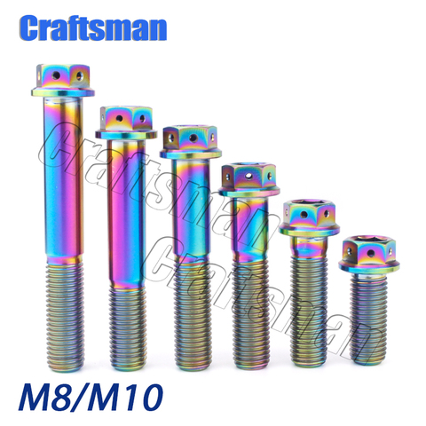 1Pcs Titanium Bolts M10 M8 Motorcycle Disc Brake Bolt Rainbow Motor Calipers Hexagon Flange Screws M10x20-90 & M8x15-55mm ► Photo 1/3