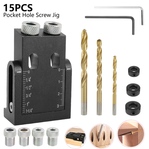 Pocket Hole Jig Kit 6/8/10mm Angle Drill Guide Woodworking Drill Angle Guide  Hole Puncher Locator Jig Drill Bit Hole Locator ► Photo 1/6
