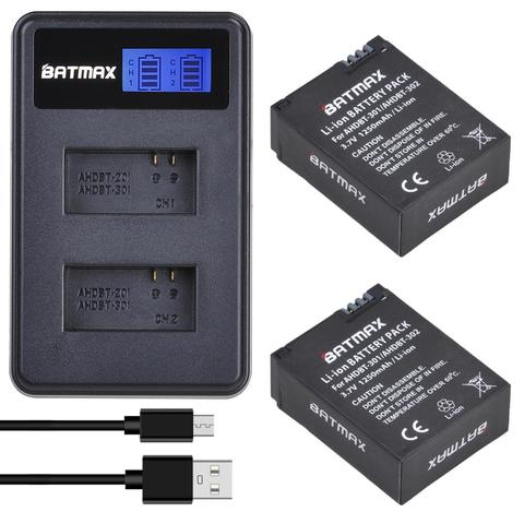 2Pcs AHDBT-301 Battery Bateria + LCD USB Dual Charger for GoPro Hero3 Hero3+ hero 3 hero 3+ Black Camera Batteries ► Photo 1/6