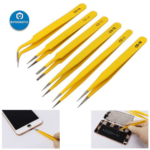 6pcs Industrial Tweezers Anti-static Precision ESD Tweezers Electronics Mobile Phone Motherboard Repair Stainless Steel Forceps ► Photo 1/6