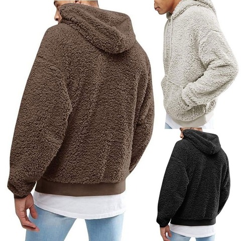 Man Fashion Winter Warm Plush Hooded Hoodies Loose Casual Solid Color Coats Pullovers  Sweatershirts Jackets ► Photo 1/4