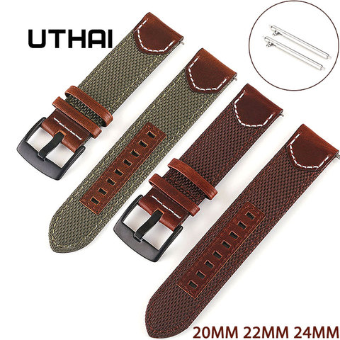 UTHAI Vintage nylon leather strap 20MM 22MM 24MM For Samsung Galaxy 42MM 46MM gearS2 S3 Active 2 Quick Release watchband Z33 ► Photo 1/6