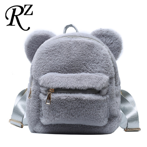 Bear Ears Plush Women Backpack Faux Fur Shoulders Bag Cute Furry Women Bag Mini Girl Backpacks NEW Winter Bags For Women 2022 ► Photo 1/6