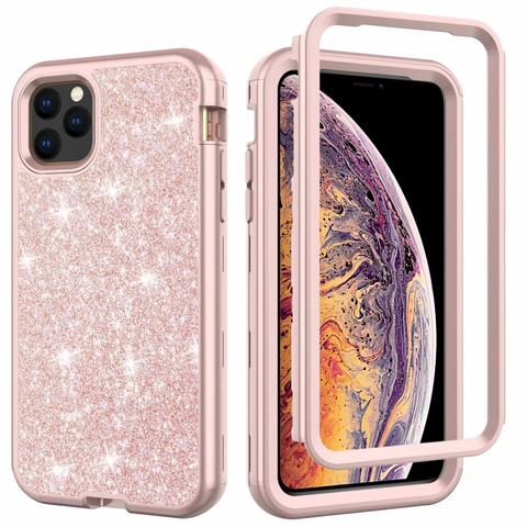 360 Full Glitter Hybrid Armor Case For iPhone 12 11 Pro MAX Coque PC Silicon Bumper For iPhone XS MAX XR 7 8Plus Case Shockproof ► Photo 1/6