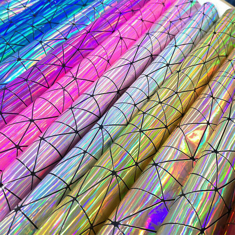 Laser Iridescent Geometric PU Faux Leather Fabric Synthetic Bag Bow Craft DIY Jewelry Clothing Sewing Material ► Photo 1/6
