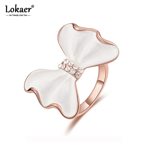 Lokaer Fashion White Bowknot Anniversary Rings Rose Gold Mosaic Rhinestone Crystal Party Ring Jewelry For Women Gift R15081 ► Photo 1/4