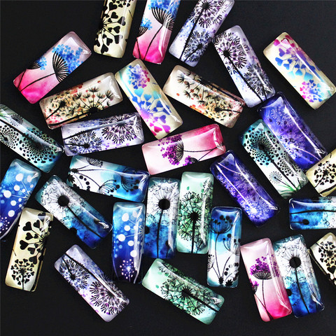 10x25mm Random Mixed  Dandelion flower Rectangle Pattern Glass Cabochon Flatback Photo Tray Blank DIY Accessories Paird 10pcs ► Photo 1/2