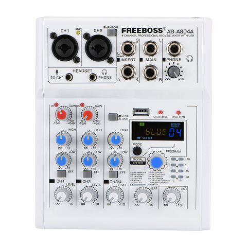 FREEBOSS AG-AS04A 4 Channel DC 5V Bluetooth Mobile Computer USB Play and Record 88 DSP Effects Echo Reverb Personal Audio Mixer ► Photo 1/6
