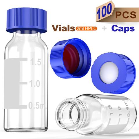Autosampler 2ml HPLC 9-425  Clear glass vial Bottles with Write-on Spot and 9mm ABS Screw Caps, 100Pcs by Ks-Tek ► Photo 1/6