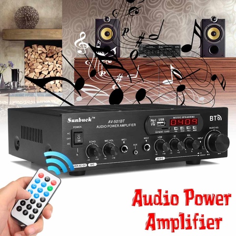 1200W 12V/110V-220V Home Car bluetooth Power Amplifier With Remote Control HiFi Stereo Digital AMP 2x Mic AUX USB SD Card Input ► Photo 1/6