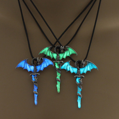 Luminous Necklace Glowing Night Fluorescence Glow In The Dark Sword Vintage Dragon Pendant Necklace for Men Women Party Hallowen ► Photo 1/6