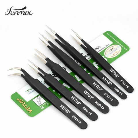 100% VEtus ESD Anti-static Stainless Steel Tweezers Maintenance Tools Industrial Precision Curved Straight Tweezers Repair Tools ► Photo 1/6