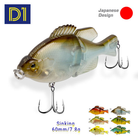 D1Crankbait Jackall Sinking Wobbler 2022 Fishing Lure 60mm 7.8g Multi Jointed Swimbait tuna carp bass pike Fishing Tackle ► Photo 1/6