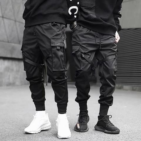 Men Sweatshirts Jogging Pants Men Casual Pants Men Fashion Drawstring Multi Pockets Straps Ankle Tied Cargo Pants Long Trousers ► Photo 1/6