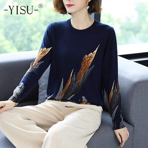 YISU 2022 Autumn Winter Casual Knitted Sweater Women Pullover Sweaters Loose Jumper O neck Long sleeve Printed sweater Women ► Photo 1/6