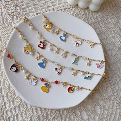 Children Fairy tale Cinderella Alice In Wonderland Bracelet Mermaid Snow White Princess Charm Bracelets for Kids Girls Women ► Photo 1/6