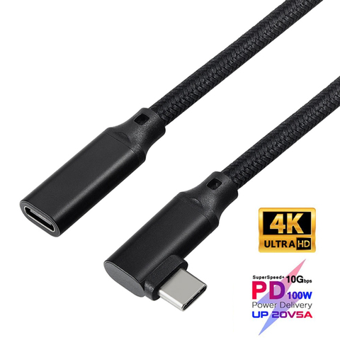 HD 4K Type-C Extension Cable Line 100W PD 5A Right Angle Bend 90 Degree 3.1C Type C Extension Cord For Macbook SAMSUNG Laptop ► Photo 1/6
